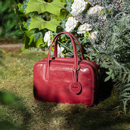 Zhao Zhaoyi's Same Style Shicatang Sugar Cube Bowling Bag, First-Layer Vegetable-Tanned Cowhide Leather Handbag, Crossbody Shoulder Bag, Small Square Bag