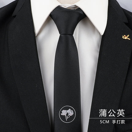 Men's Black Tie Men's Formal Wear Korean Style 8cm Student Women's Suit Business Lazy Zipper Wedding Professional Fashion