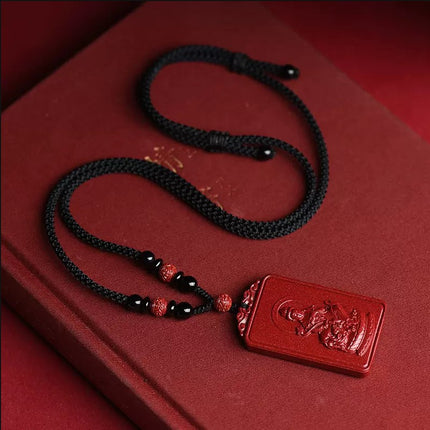 Natural raw ore cinnabar double-sided Buddha pendant twelve Zodiac men's and women's necklace portable pendant Manshu Bodhisattva