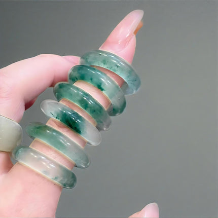 Natural Jadeite Ring Women's Cologne a Goods High Ice Green Floating Flower Jade Ring Plain Ring Authentic Tail Ring