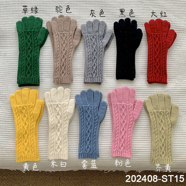 Korean-style Arctic Fleece Braid Solid Color Finger Warm Thickened Student Couple Riding Gloves Winter Cold Protection