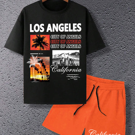Summer American Men's Sports Casual Comfortable Sports Suit T-Shirt Shorts Two-Piece Trendy Set