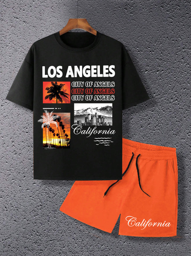 Summer American Men's Sports Casual Comfortable Sports Suit T-Shirt Shorts Two-Piece Trendy Set