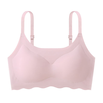 Traceless Ice Silk Beautiful Back Underwear Women's Gather-up Thin Rimless One-piece Sleeping Bra Sports Camisole