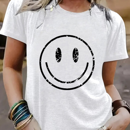 Amazon European and American summer women's smiling face pattern round neck short sleeve casual fashion T-shirt foreign trade women's explosive