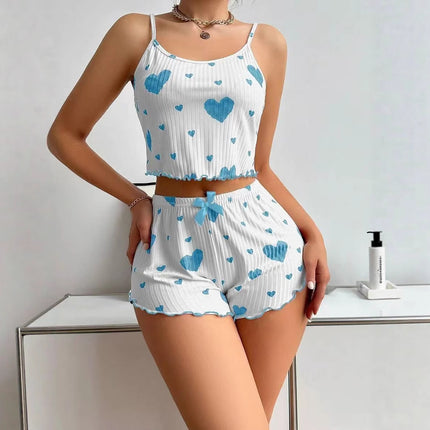 New Cross-Border Women's Heart Pajamas Two-Piece Set Hot Style Pajamas Two-Piece Set Sexy Slim Women's Pajamas