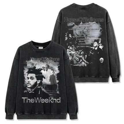 Cross-border American hip-hop potted brother The Weeknd printed short sleeve t-shirt loose crew neck hooded sweater wholesale