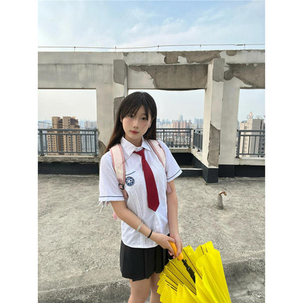 Small Rate Same Style Middle School Uniform Women's Short-sleeved Shirt Organ Pleated Senior high school Students Graduation Class Uniform Basic suit