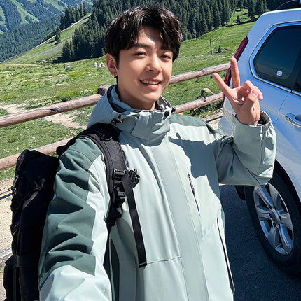 Three-in-One Removable Outdoor Windproof Waterproof Fleece Down Hooded Jacket Jacket Group Clothes Printed Logo