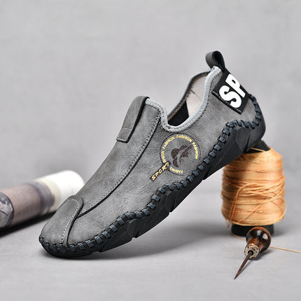 Cross-border Independent Station Amazon Explosions Loafers Handmade Soft Sole Slip-on Casual Leather Shoes Large Size 4748