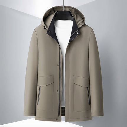 Spring and Autumn New Men's Jacket for Middle-aged and Elderly with Removable Hat Windbreaker Business Casual Loose Jacket for Dad