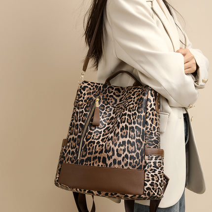 Cross-border New Fashion Simple Leopard Print Backpack Women's Casual All-match Travel Large Capacity Anti-theft Backpack