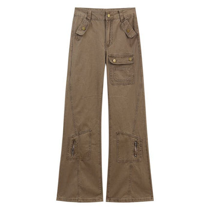 American-style micro-pants overalls women's 2025 spring and autumn new high waist slimming multi-pocket non-leg mop jeans trendy