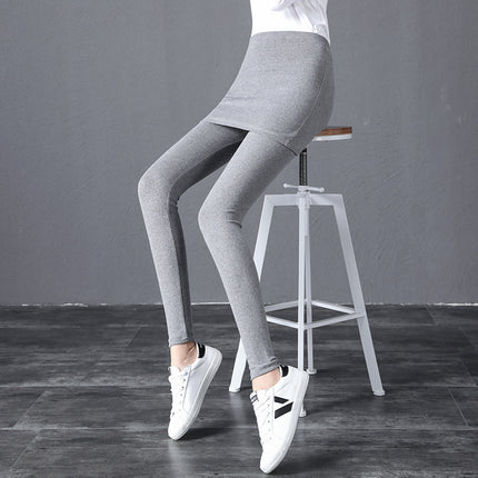 Spring and Autumn Pure Cotton Fake Two-Piece Short Skirt Knitted Leggings Women's Slim Large Size Stretch Trousers Skirt Pencil Pants