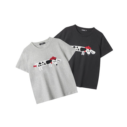 HeyHenry 2025 European and American towel letter embroidery cotton casual T-shirt women's short sleeve versatile round neck top