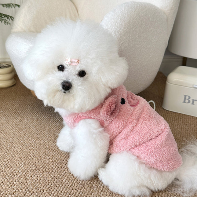 Winter New Ins Style fleece-lined Warm Pet Dog Cat Clothes Teddy Bixiong VIP Cartoon Embroidered Vest