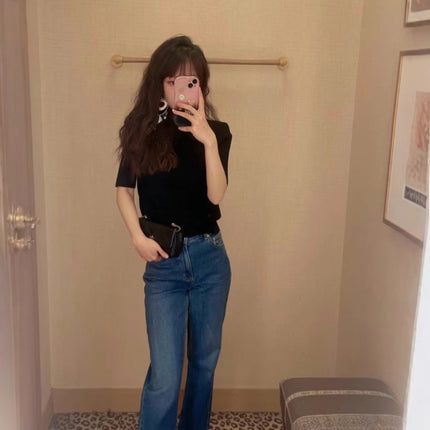 Women's TB light blue Elegant Commuting High Waist Stretch Cotton Comfortable Elegant Style Micro Crop Jeans