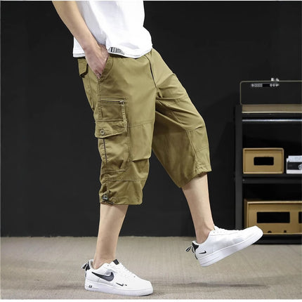 Summer thin overalls men's capri pants casual loose overalls 7 pants breeches pants washed shorts