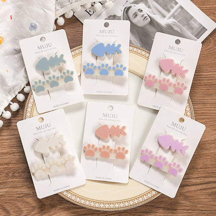 2 Card Hairpin Sweet Fish Bone Small Footprint Duckbill Clip Advanced Girl Side Clip Hairpin Broken Hair Bangs Clip