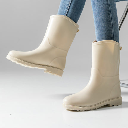 Rain boots Women's fashionable rain boots water shoes solid color rubber shoes spring and autumn high mid-calf lightweight waterproof ladies shoes non-slip rubber shoes