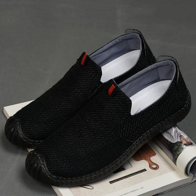 Cloth Shoes Men's New 2025 New Breathable Linen Soft Sole Versatile Cut Out Shoes One-Leg Soft Sole Hand-Sewn Shoes