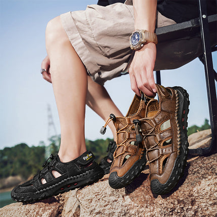 Summer New Cross-Border Amazon Best-Selling Men's Shoes Outdoor Genuine Leather Hand-Sewn Breathable Outdoor Beach Sandals