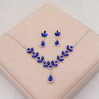 (necklace + earrings) silver bottom blue