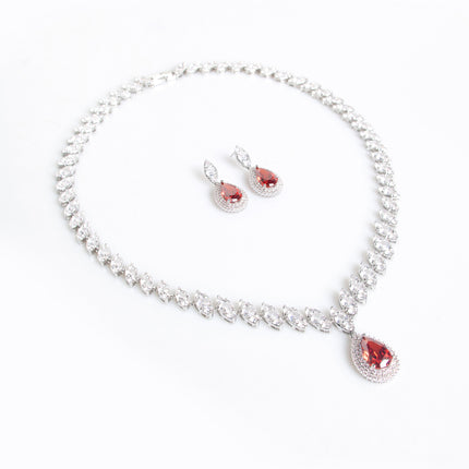 European and American Popular Bridal suit Water Drop Necklace Shake Tone Same Zircon Tassel Earrings Wedding Jewelry Accessories