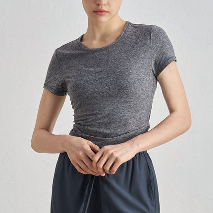 Outdoor Yoga Clothing Women's Spring and Summer Yoga Short-sleeved Running Fitness Clothing Rib Naked Pleated Slim-fit Sports T-shirt
