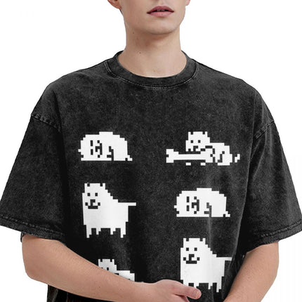 Annoying Dog Game Frisk t Shirts Hip Hop Washed Cotton Overs