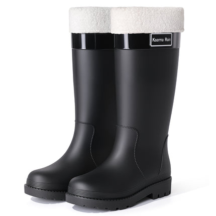 Plus Size Rain Boots for Women, Mid-Calf High Rain Boots, Adult Water Shoes, Fashionable Water Boots, Warm Fleece-Lined Waterproof Rubber Shoes, Overshoes