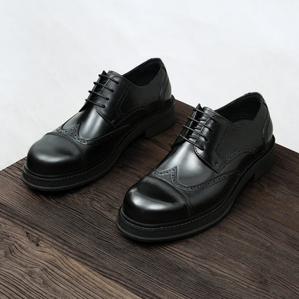 Men's Thick-Soled Leather Shoes, Height-Increasing 2026 New Model, Genuine Leather British-Style Brogue Shoes, Large-Toe Business Casual Shoes
