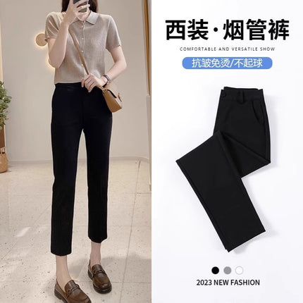Black Ice Pipe Pants Women's 2025 Summer Thin High Waist Slimming Eight Nine Casual Pants for Small