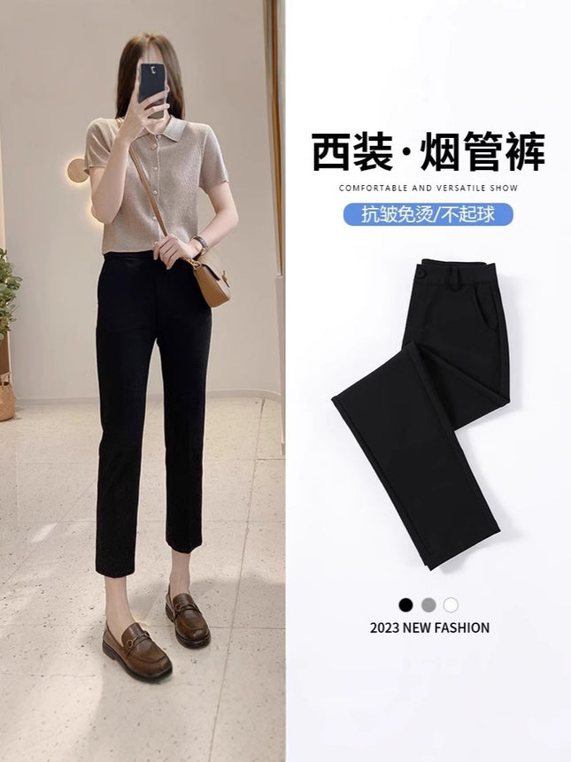 Black Ice Pipe Pants Women's 2025 Summer Thin High Waist Slimming Eight Nine Casual Pants for Small