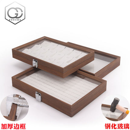 Black Walnut Grain Jewelry Chest Ring Necklace Earrings Storage Finishing Box White Leather Bracelet Bracelet Ring Jewelry Rack