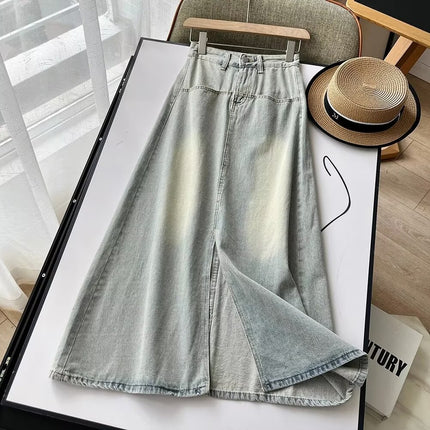 plus size Women's Autumn Pear-Shaped Figure Split Denim Skirt Skirt chubby girl High Waist Slimming A- line Straight Long Skirt