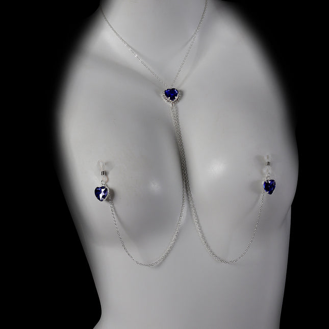 Cross-Border New Heart Crystal Pendant Nipple Chain Chest Chain European and American Sexy Nipple Clamp Body Chain Female Body Chain