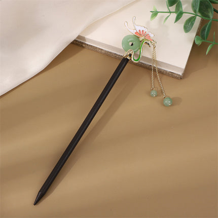 Antique Hairpin Step Tassel Wood Hairpin Imitation Ebony Headwear Disc Hair Simple Accessories Ancient Dress Hairpin Women's Hair