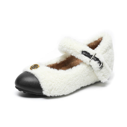 Small fleece-lined Warm Mao Mao Shoes Winter Outer Wear Inner Height Increase Mary Jane Women's Shoes Round Head Camellia Cotton Shoes Women