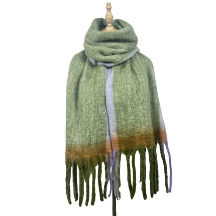 Simple Frame Solid Color Scarf Women's Warm Cashmere Tassel Scarf Autumn and Winter Contrast Color Scarf Cold-proof Shawl