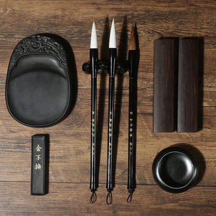 Four Treasures of the Study Set Creative Gift Calligraphy Supplies Gift Box High-end Ink Paper Inkstone Gift Box Brush Set