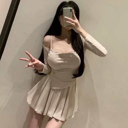South Korea Dongdaemun Elegant Sexy Figure Camisole Short Cardigan Skirt Three-piece Suit Women