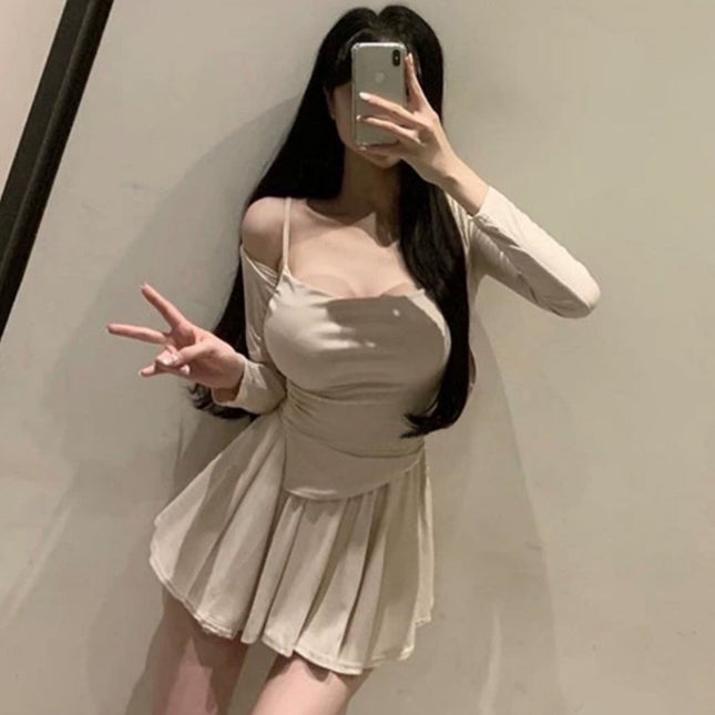 South Korea Dongdaemun Elegant Sexy Figure Camisole Short Cardigan Skirt Three-piece Suit Women