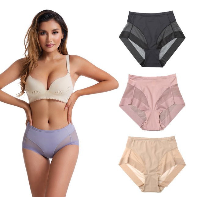 Foreign Trade Thin Mid-Waist Women's Briefs with Waist-Cinching and Hip-Lifting Features, Breathable Mesh and Pure Cotton Crotch, Seamless Body-Shaping and Hip-Lifting Panties for Women