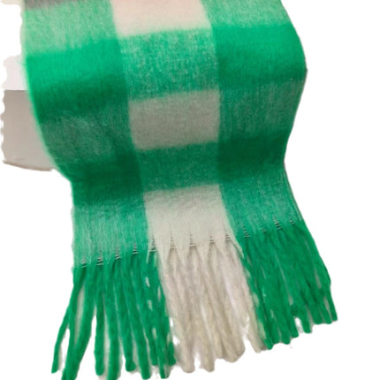 New Rainbow Plaid Tassel Scarf Women's Autumn and Winter European and American Cross-border Color-matching Cashmere and mohair Shawl Thickened Wai