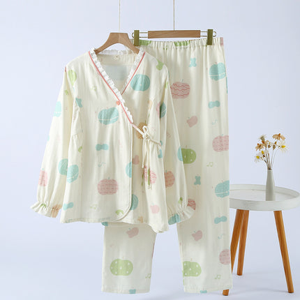 Spring, Summer, and Autumn Pure Cotton Three-Layer Gauze Kimono-Style Maternity Wear, Postpartum Nursing Pajamas, Maternity and Delivery Home Wear