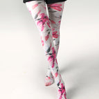 1822 white socks big mouth flower / Printed pantyhose free size