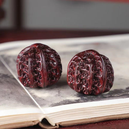 Lobular red sandalwood wood carving handle piece fortune pendant brave play piece text wealth pendant wood text play crafts
