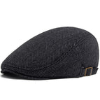 Wool peaked cap-herringbone black / Adjustable [56-59cm]