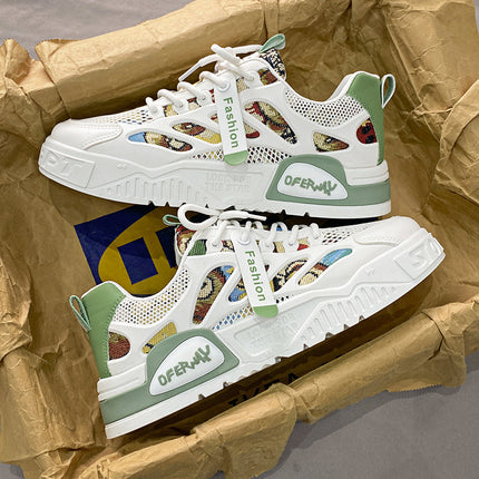 Men's Summer Mesh Breathable Versatile Casual Niche Canvas Sneakers Student Sports Height-Increasing White Trendy Shoes